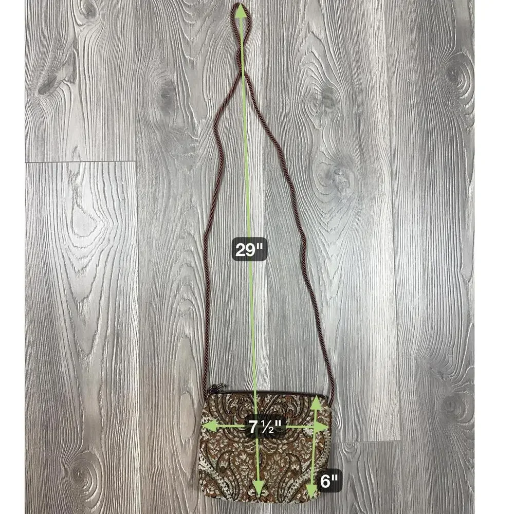 Small Tapestry Rug Bag with Beaded Zipper and Brown‎ Cord Strap